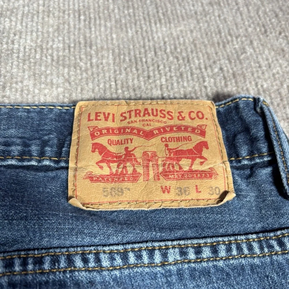 Levis 569 Jeans Mens 36x30 Loose Straight Fit Dark Blue Denim Distressed Baggy